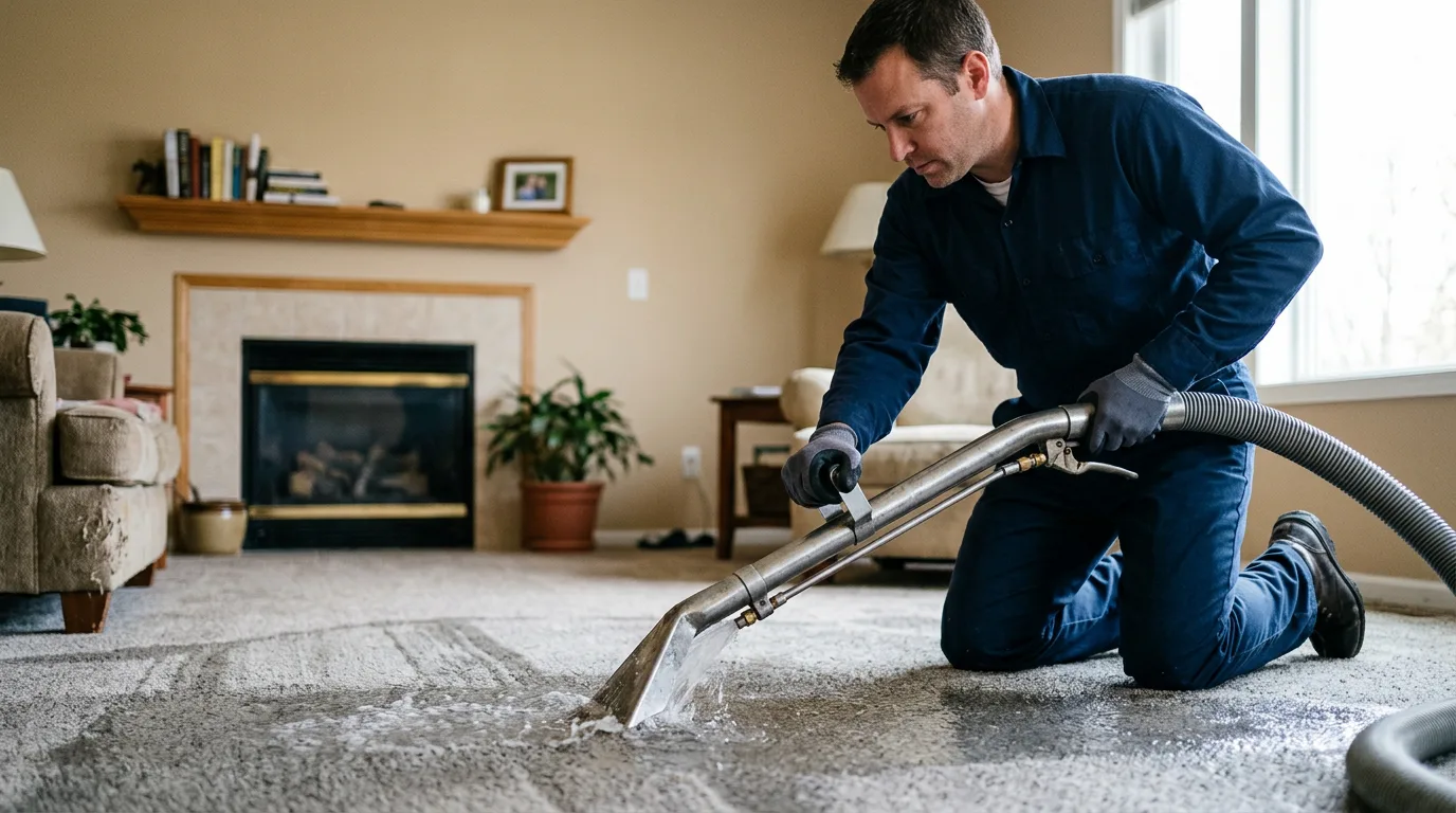 Water damage restoration technician working near Stockton, NJ
